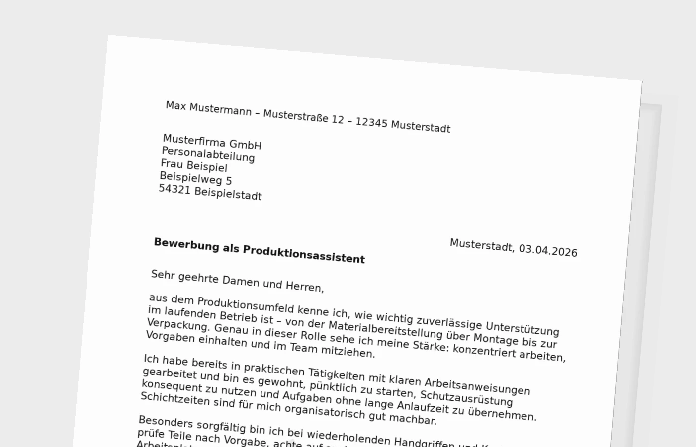 Vorschaubild zu Anschreiben als Produktionsassistent