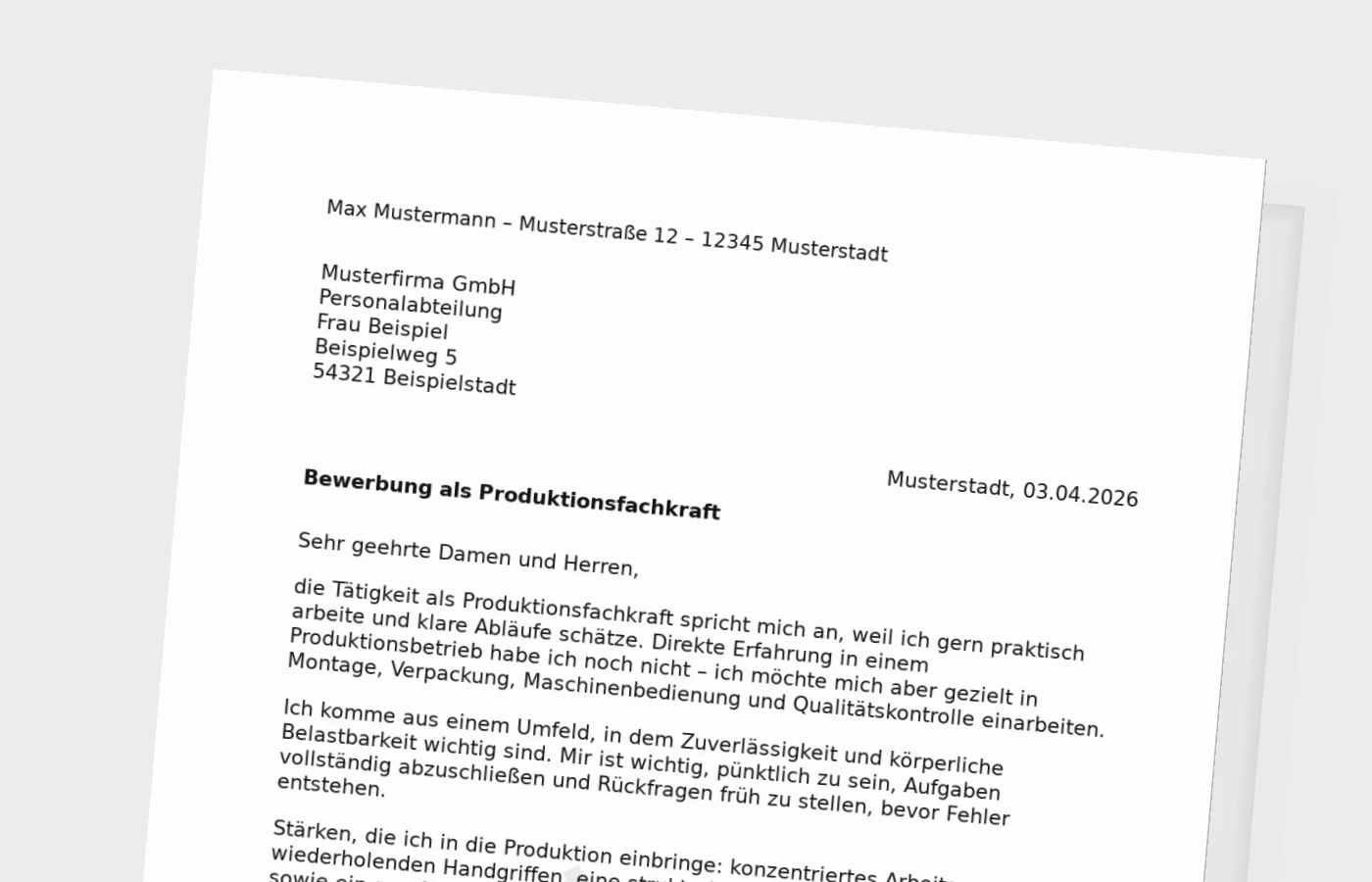 Vorschaubild zu Anschreiben als Produktionsfachkraft ohne Erfahrung
