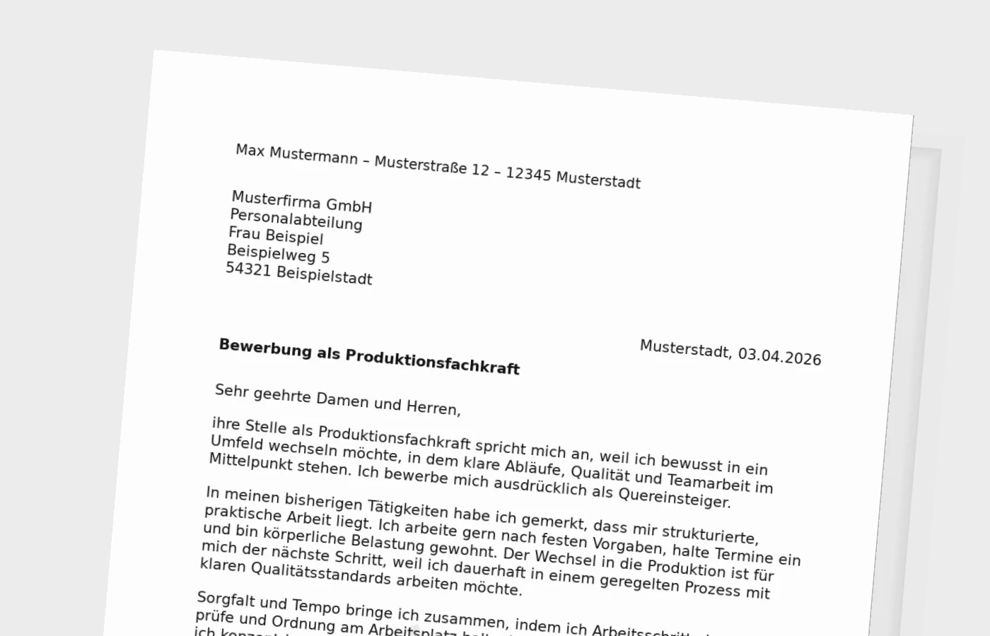 Vorschaubild zu Anschreiben als Produktionsfachkraft (Quereinstieg)