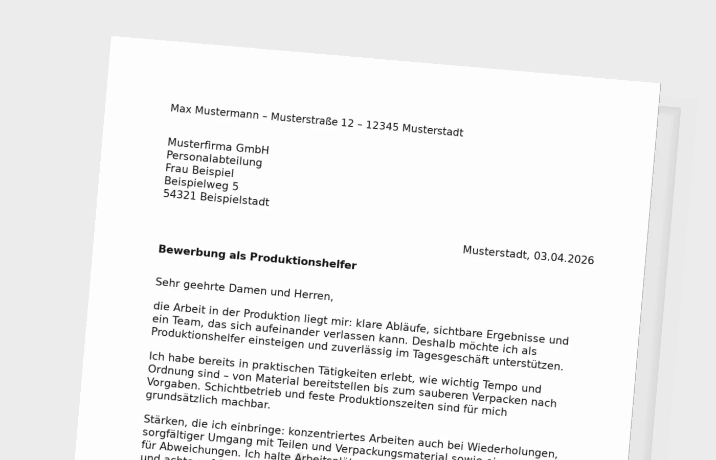 Anschreiben als Produktionshelfer: so wirkt es glaubwürdig