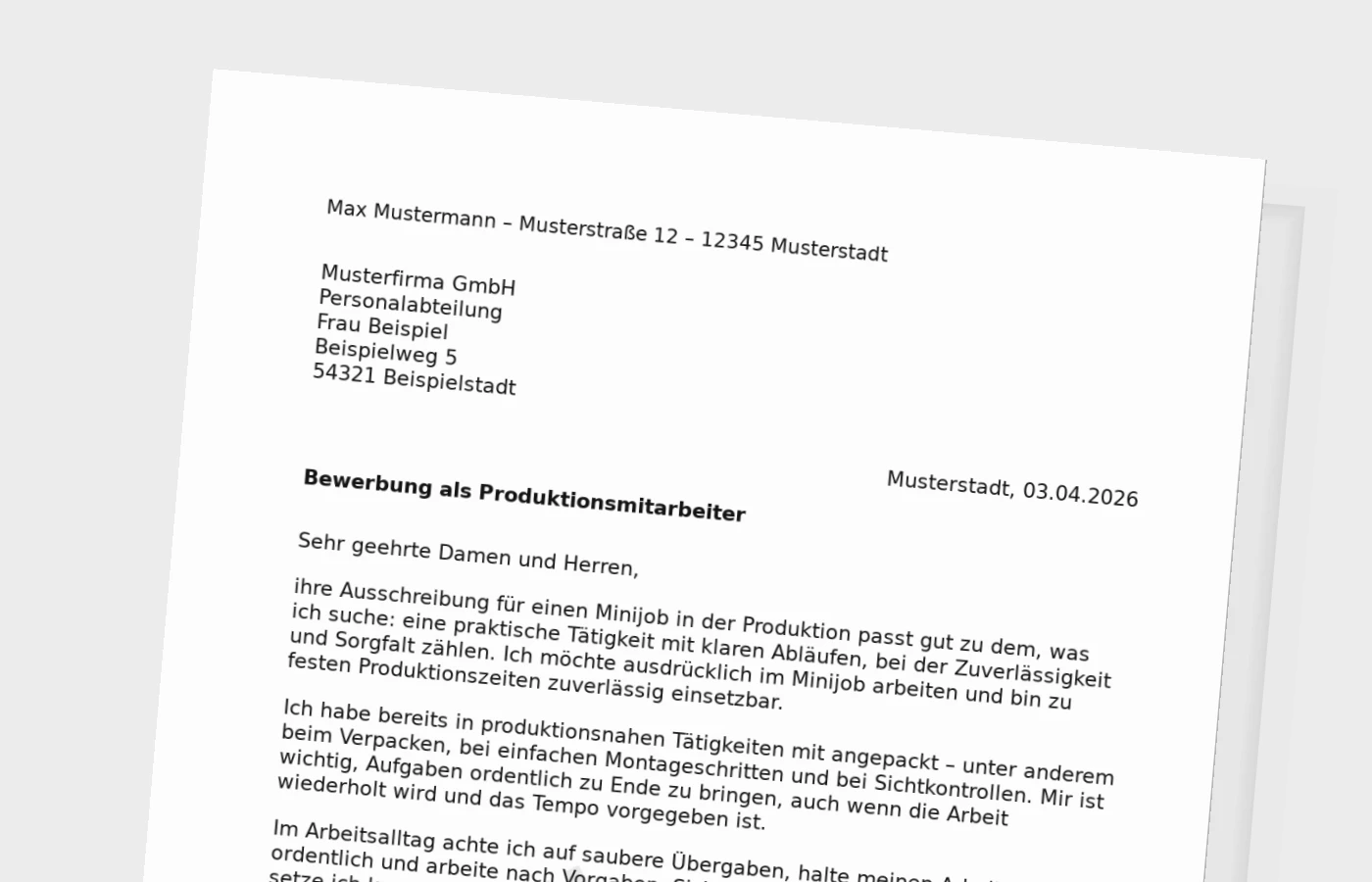 Vorschaubild zu Anschreiben als Produktionsmitarbeiter im Minijob