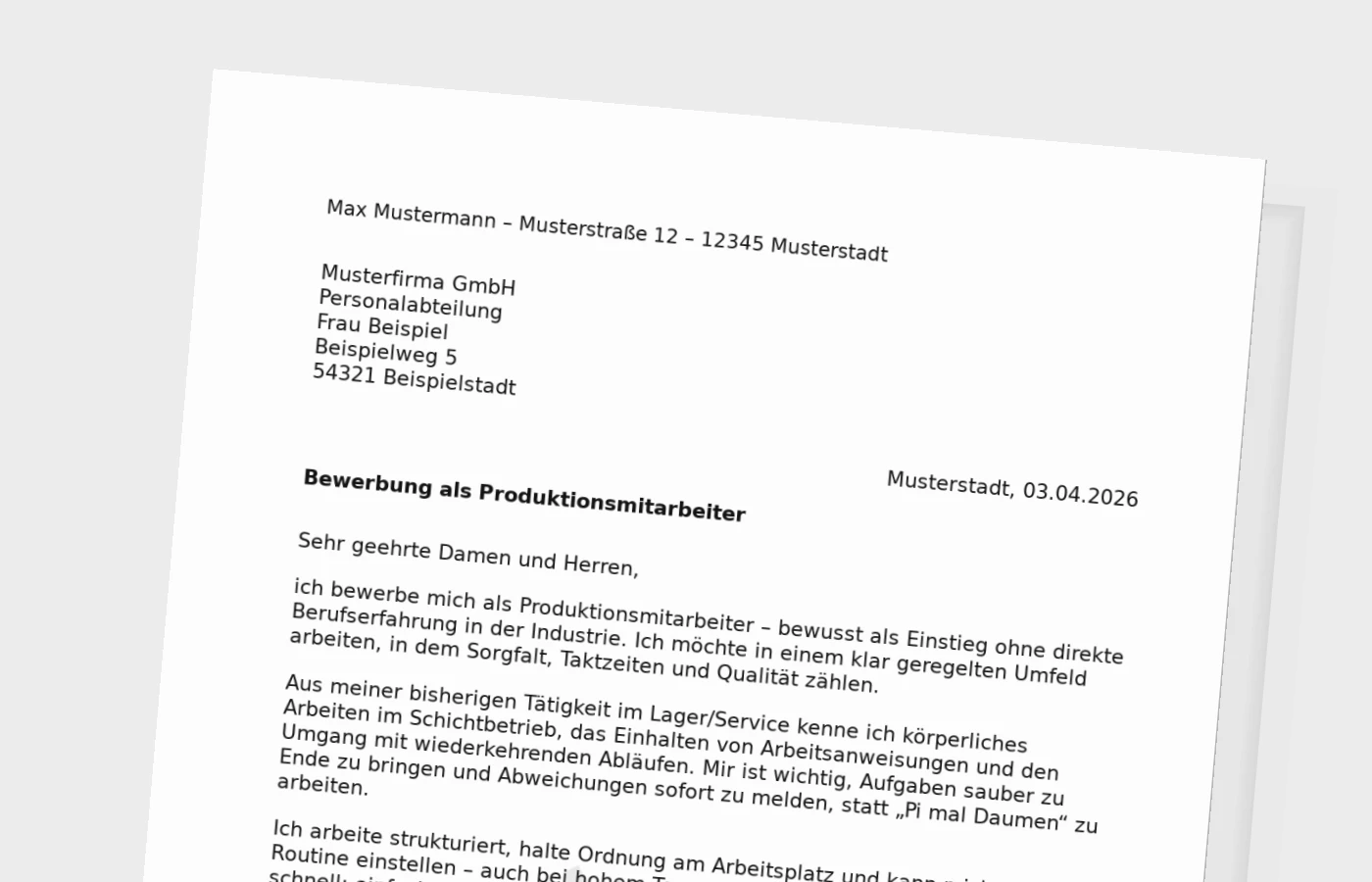 Anschreiben als Produktionsmitarbeiter ohne Erfahrung: so überzeugst du
