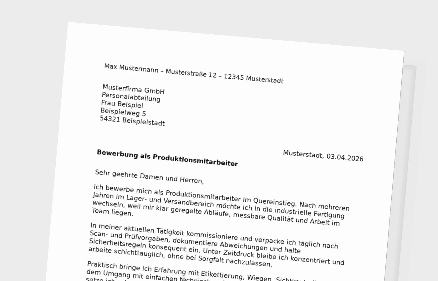 Anschreiben als Produktionsmitarbeiter: Quereinstieg überzeugend darstellen