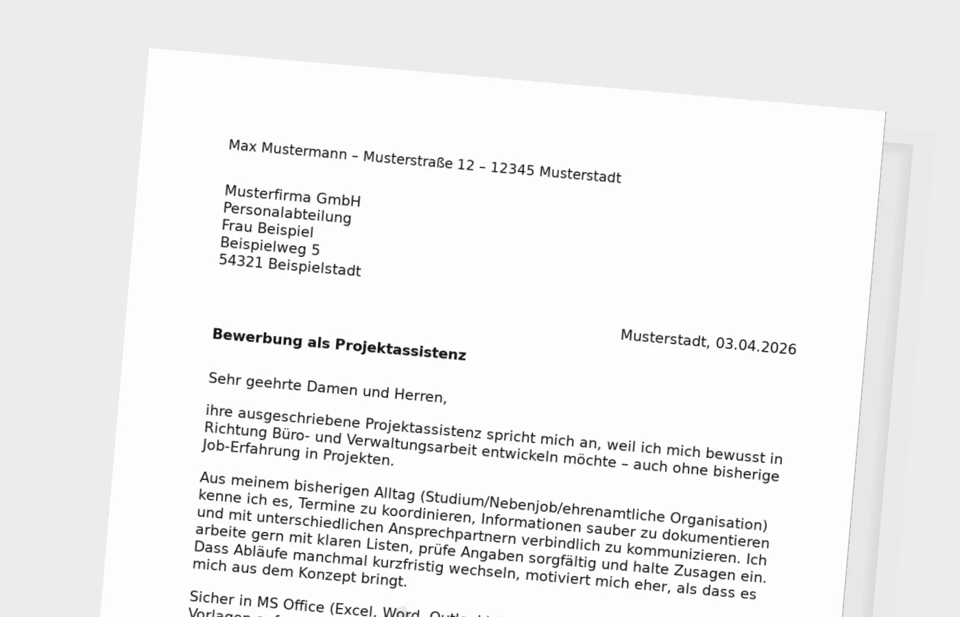 Anschreiben Projektassistenz ohne Erfahrung