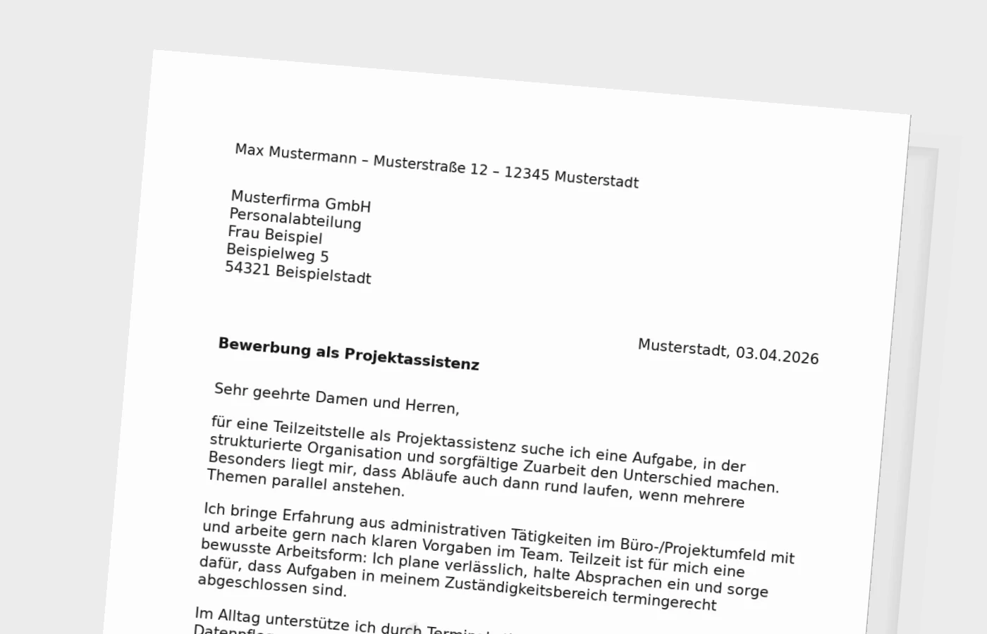 Vorschaubild zu Anschreiben Projektassistenz (Teilzeit) – so wirkt es glaubwürdig