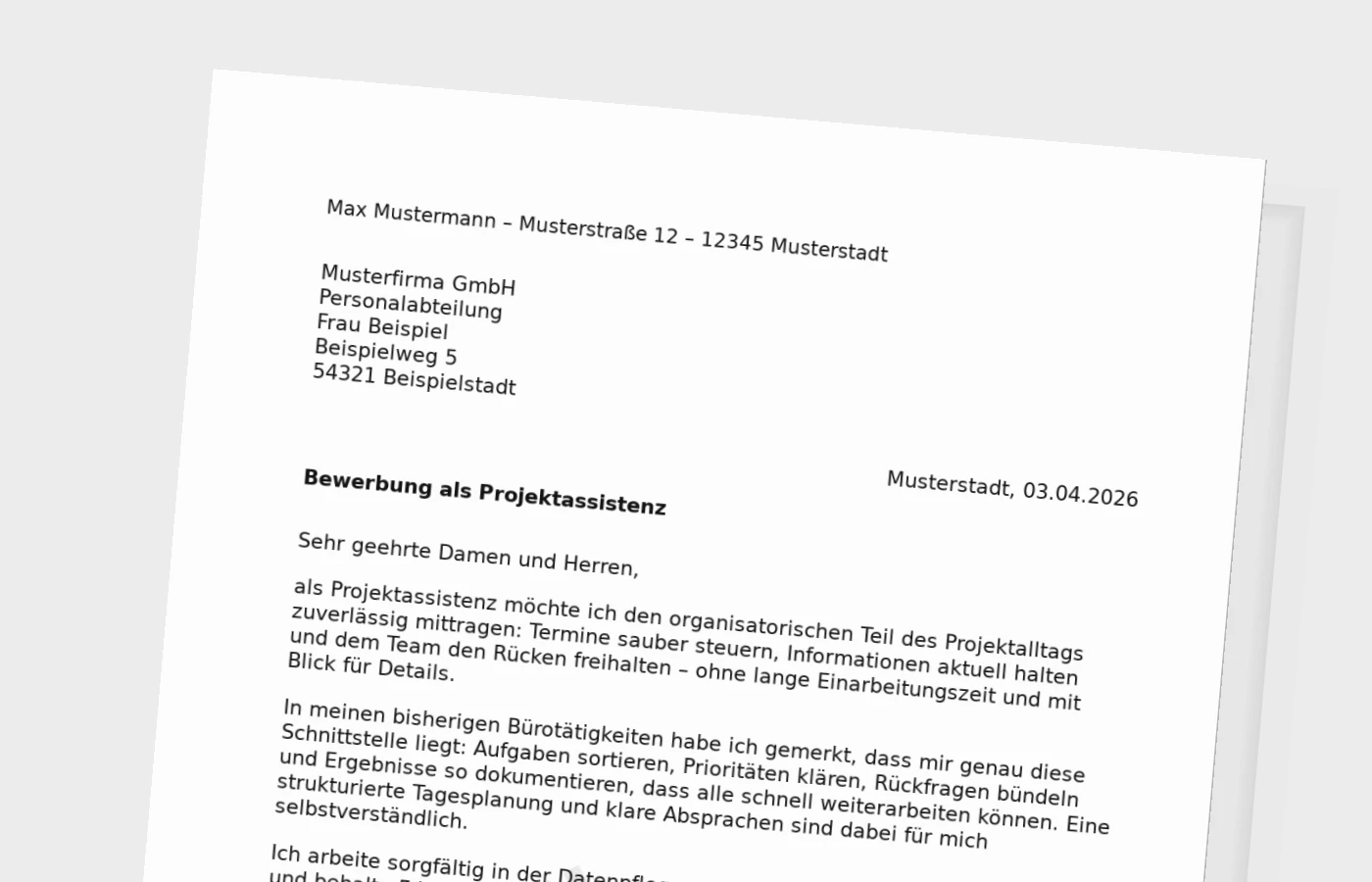 Vorschaubild zu Anschreiben für Projektassistenz (Standard)