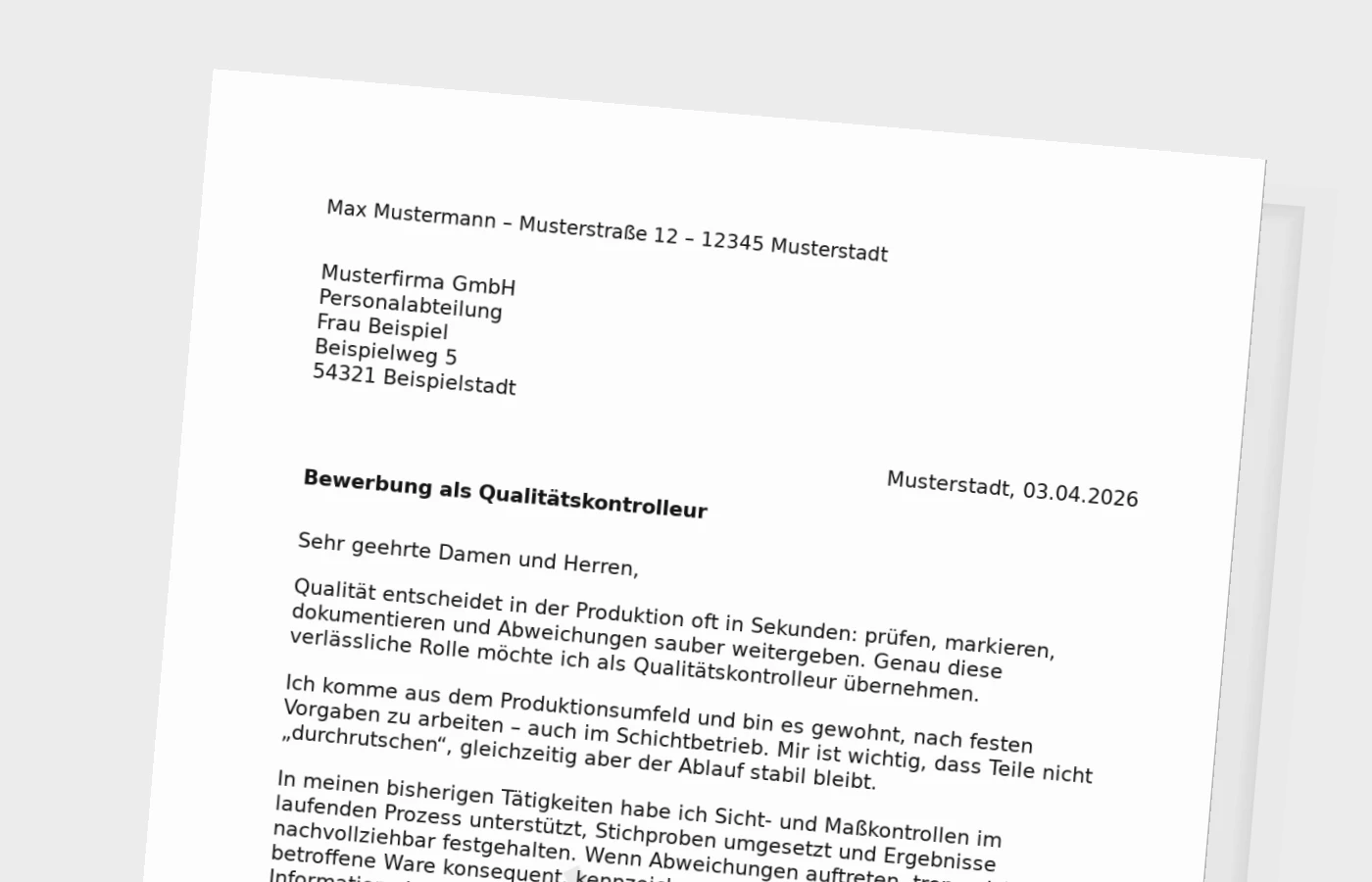 Vorschaubild zu Anschreiben als Qualitätskontrolleur: praxisnah und glaubwürdig