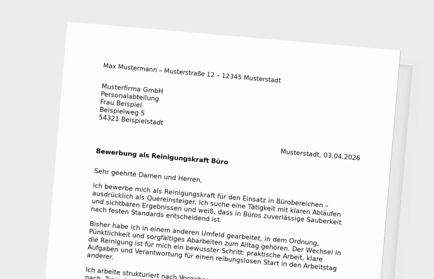 Vorschaubild zu Anschreiben als Reinigungskraft im Büro (Quereinstieg): so überzeugst du