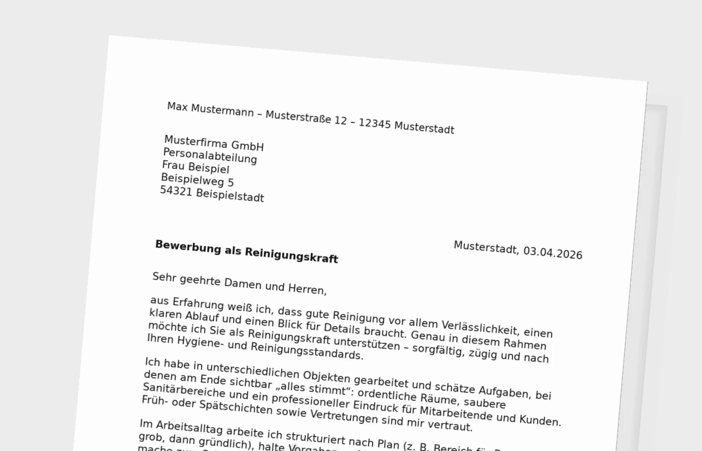 Anschreiben als Reinigungskraft (Standard): so wirkt es glaubwürdig