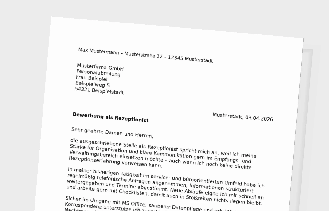 Anschreiben als Rezeptionist ohne Erfahrung