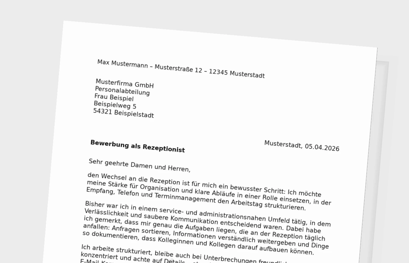 Anschreiben als Rezeptionist (Quereinsteiger): so überzeugst du