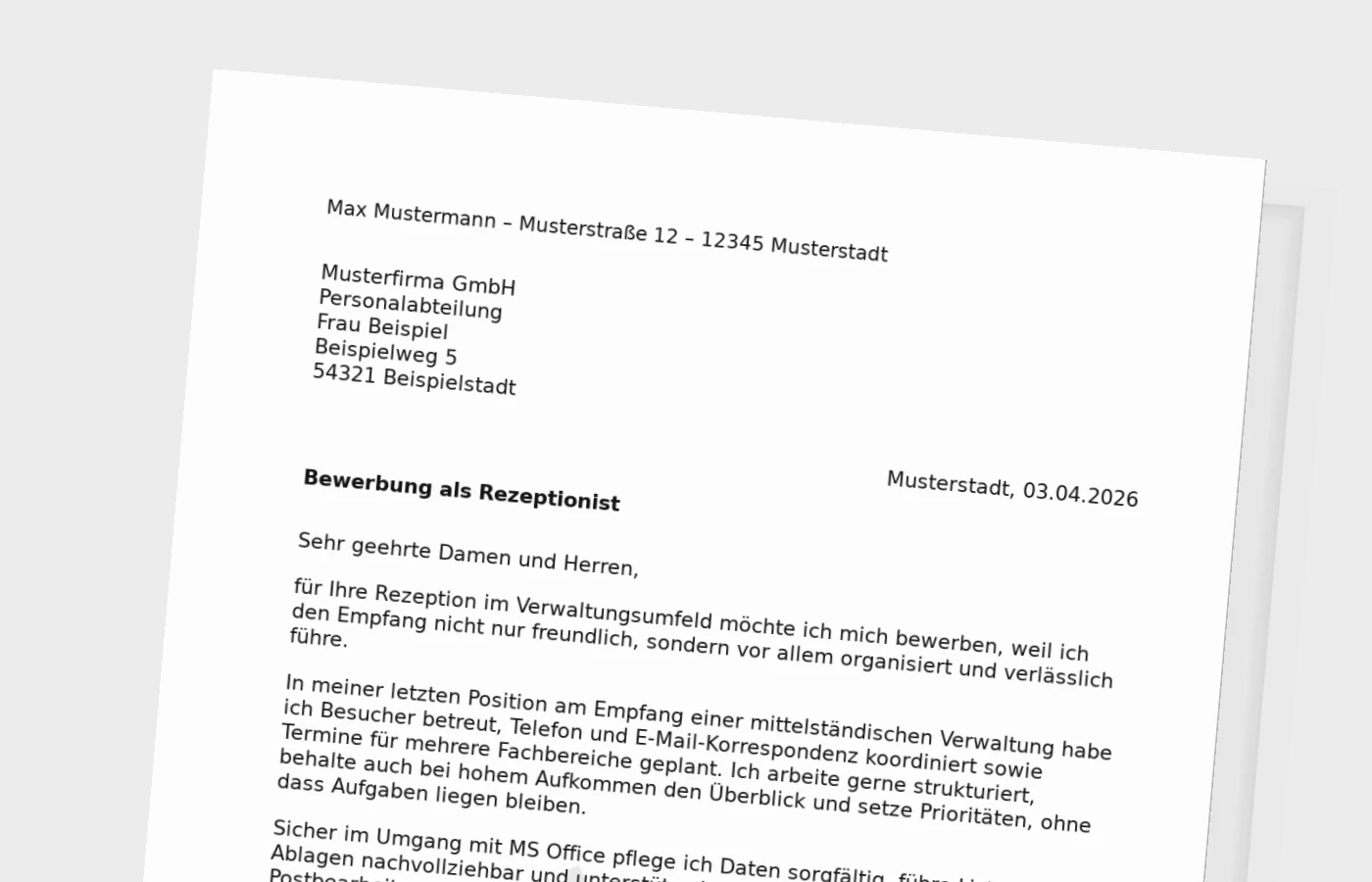 Anschreiben als Rezeptionist (Standard): so wirkst du zuverlässig und passend