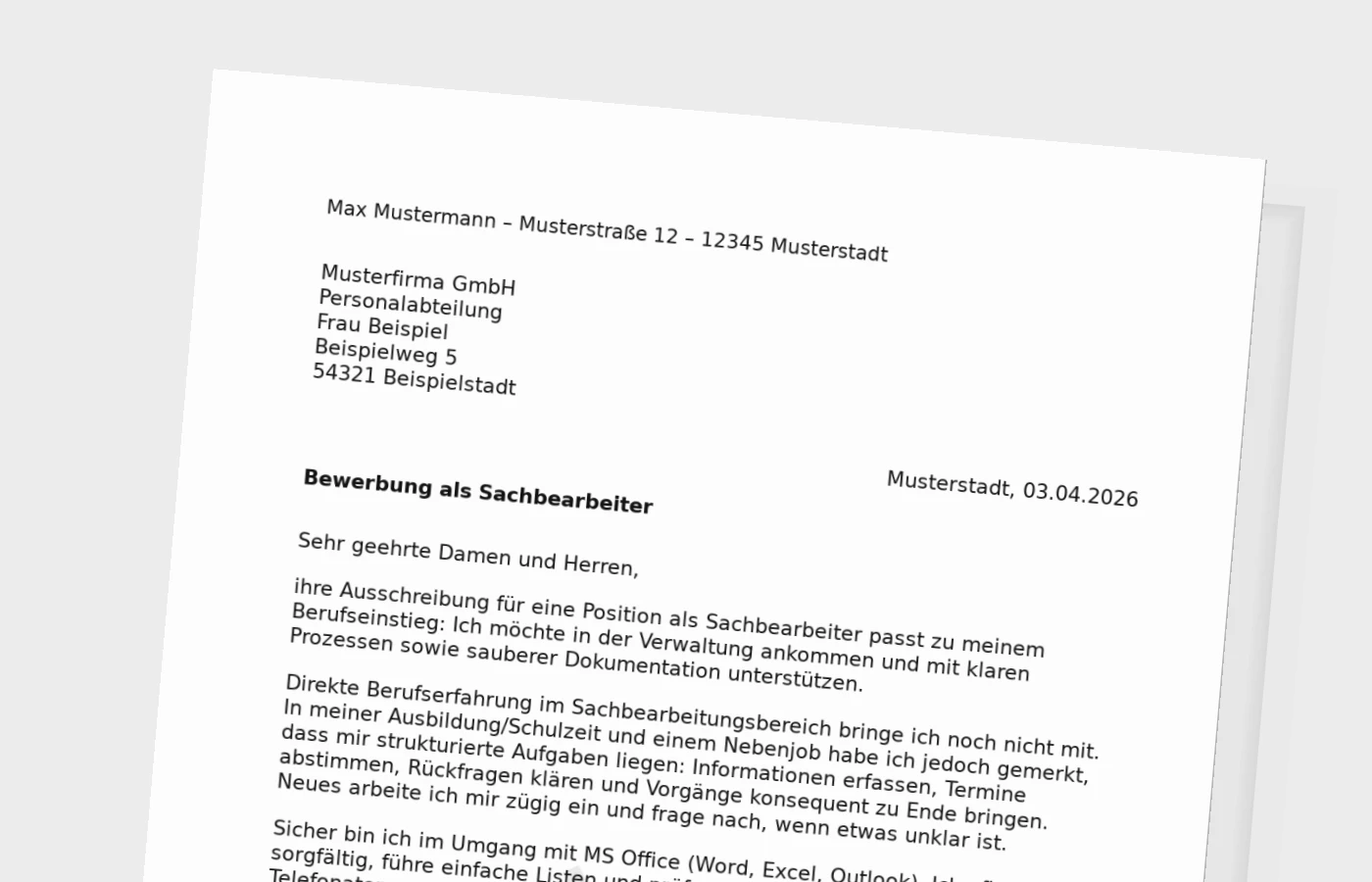 Anschreiben als Sachbearbeiter ohne Erfahrung