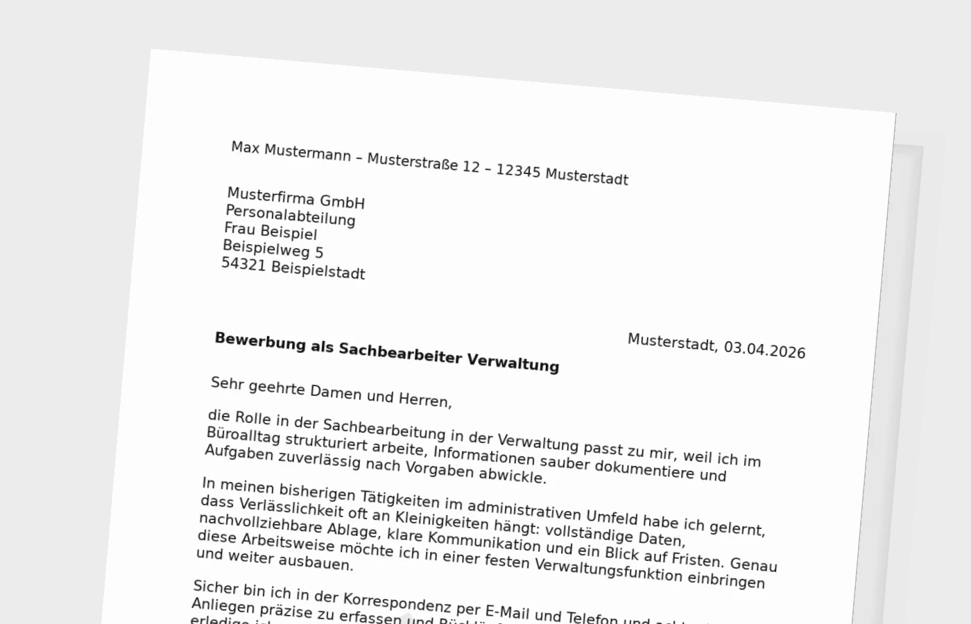 Vorschaubild zu Anschreiben als Sachbearbeiter in der Verwaltung (Standard)