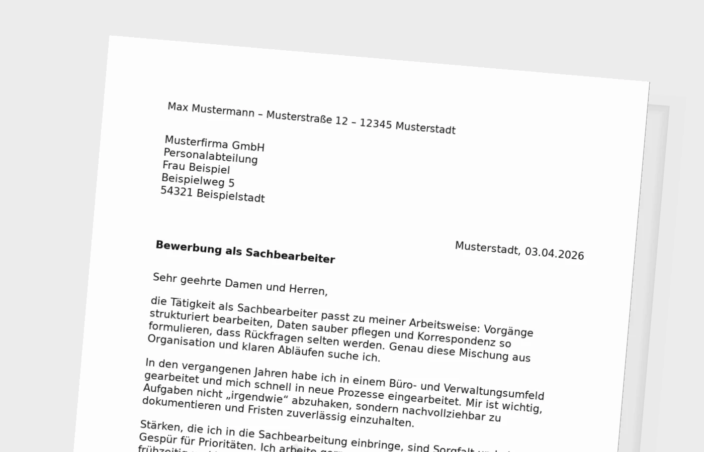 Anschreiben als Sachbearbeiter: so wirkt es realistisch und passend