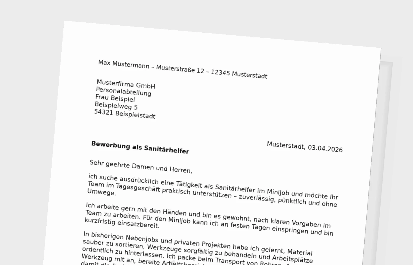 Vorschaubild zu Anschreiben als Sanitärhelfer (Minijob): so überzeugst du im Handwerksalltag