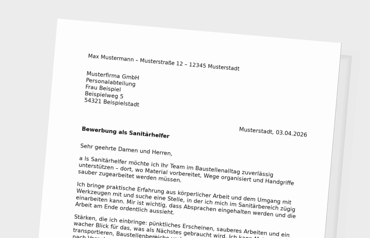 Vorschaubild zu Anschreiben als Sanitärhelfer: so wirkt es glaubwürdig