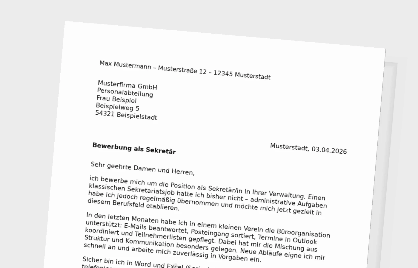 Bewerbungsanschreiben als Sekretär/in ohne Erfahrung