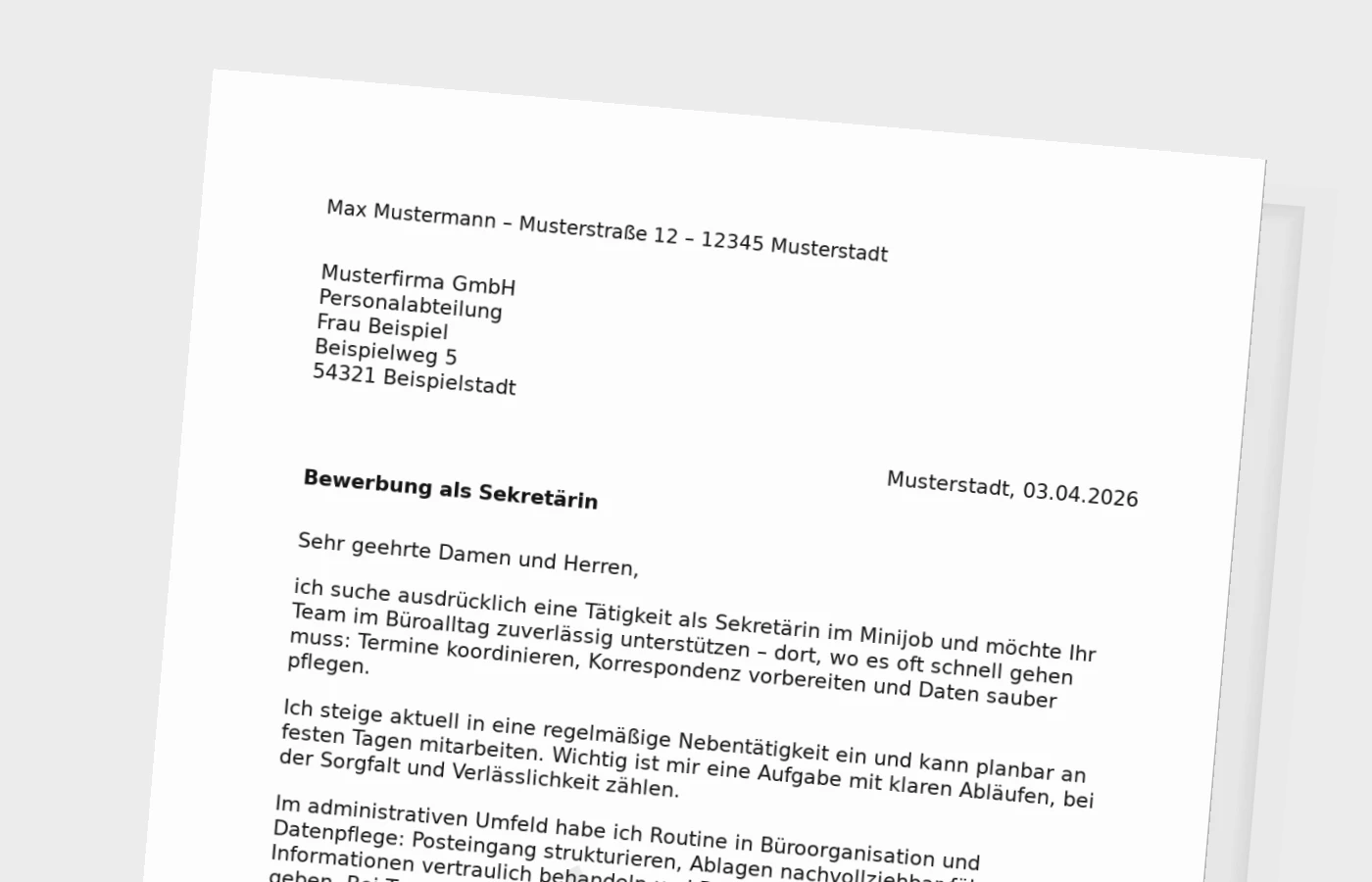 Vorschaubild zu Anschreiben als Sekretärin (Minijob): so wirkt es glaubwürdig