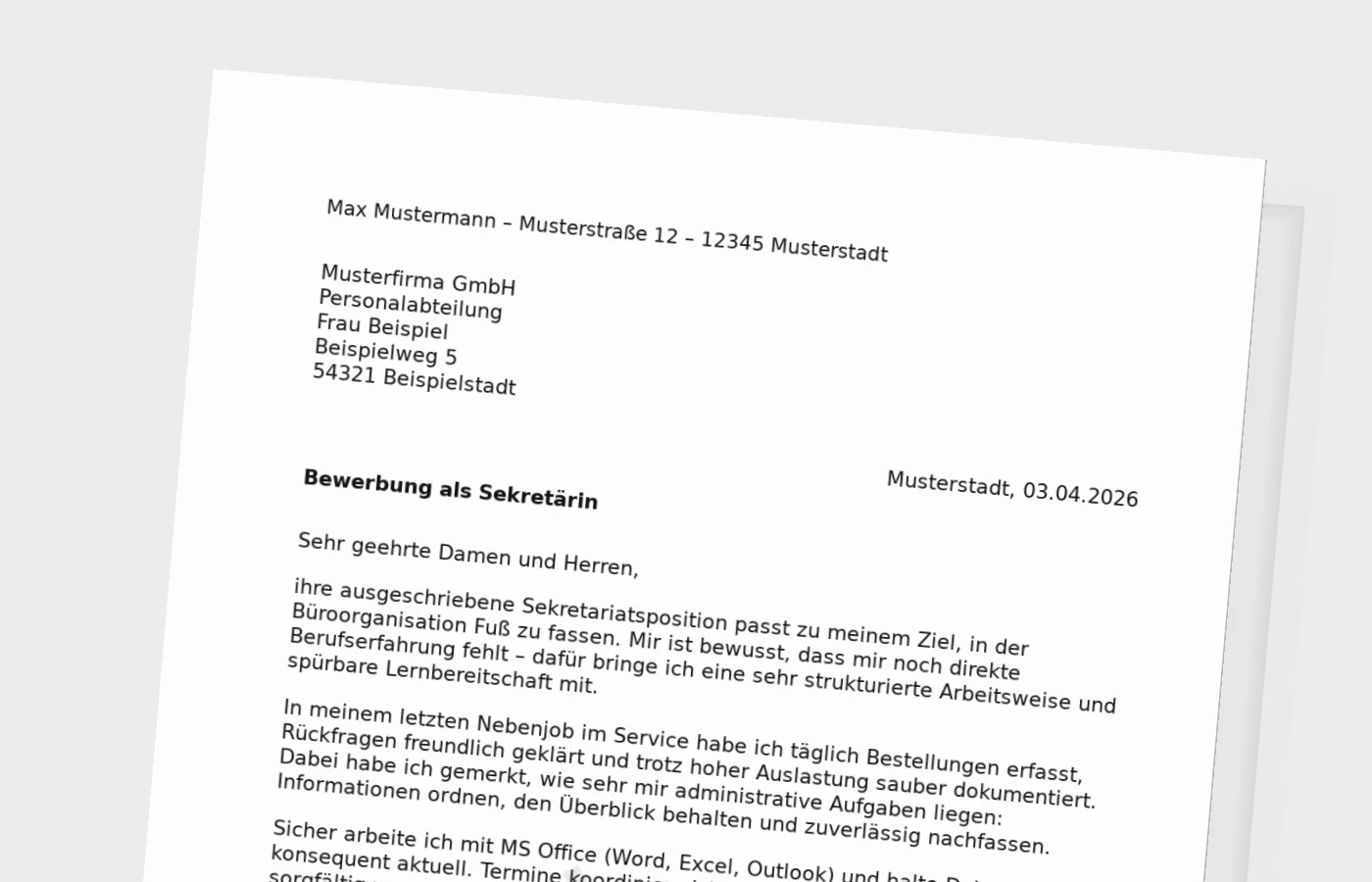 Anschreiben als Sekretärin ohne Erfahrung