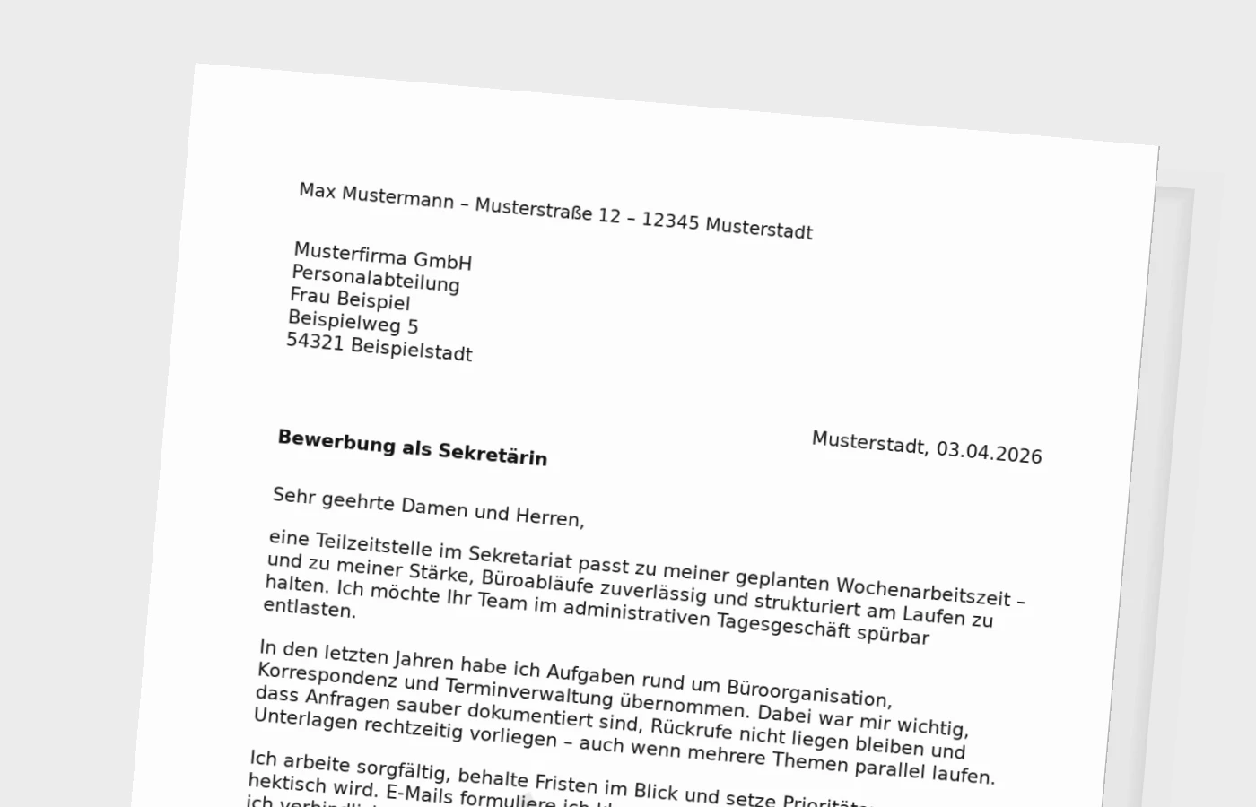 Vorschaubild zu Anschreiben als Sekretärin in Teilzeit