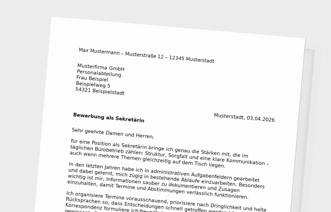 Vorschaubild zu Anschreiben als Sekretärin (Standard): klar, organisiert, glaubwürdig