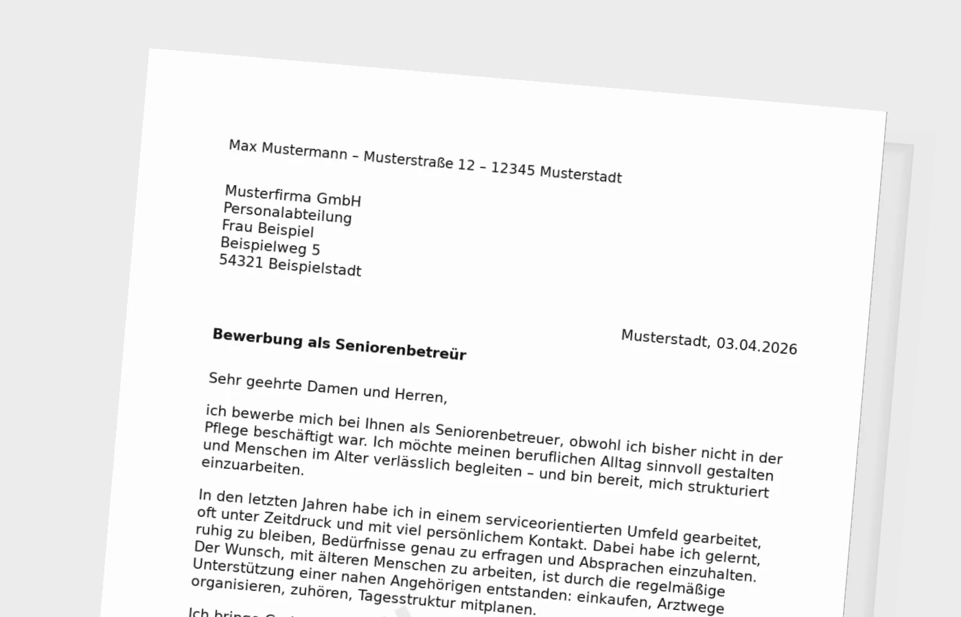 Anschreiben als Seniorenbetreuer: ohne Erfahrung überzeugend bewerben