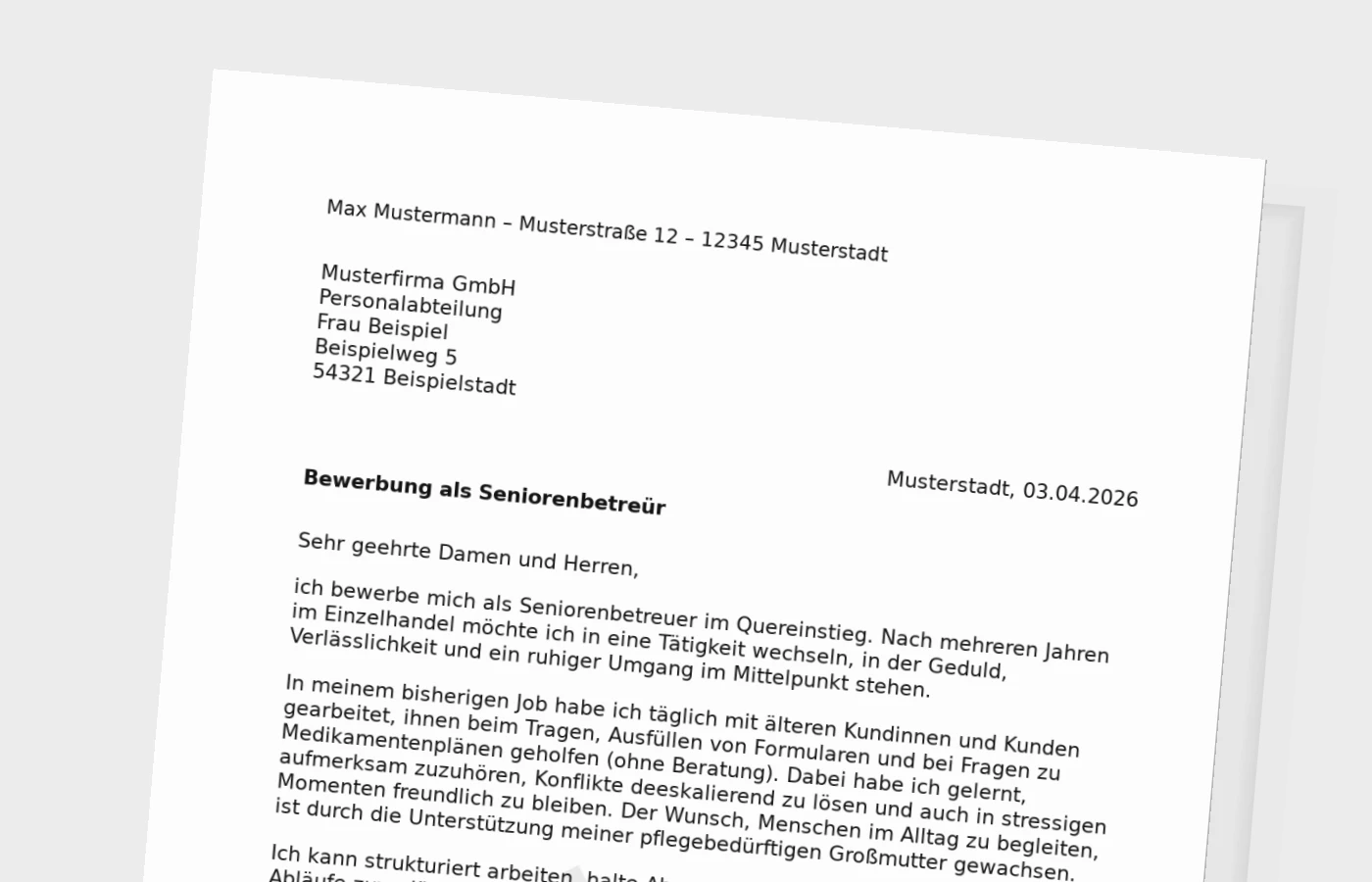 Anschreiben als Seniorenbetreuer: Quereinstieg überzeugend formulieren