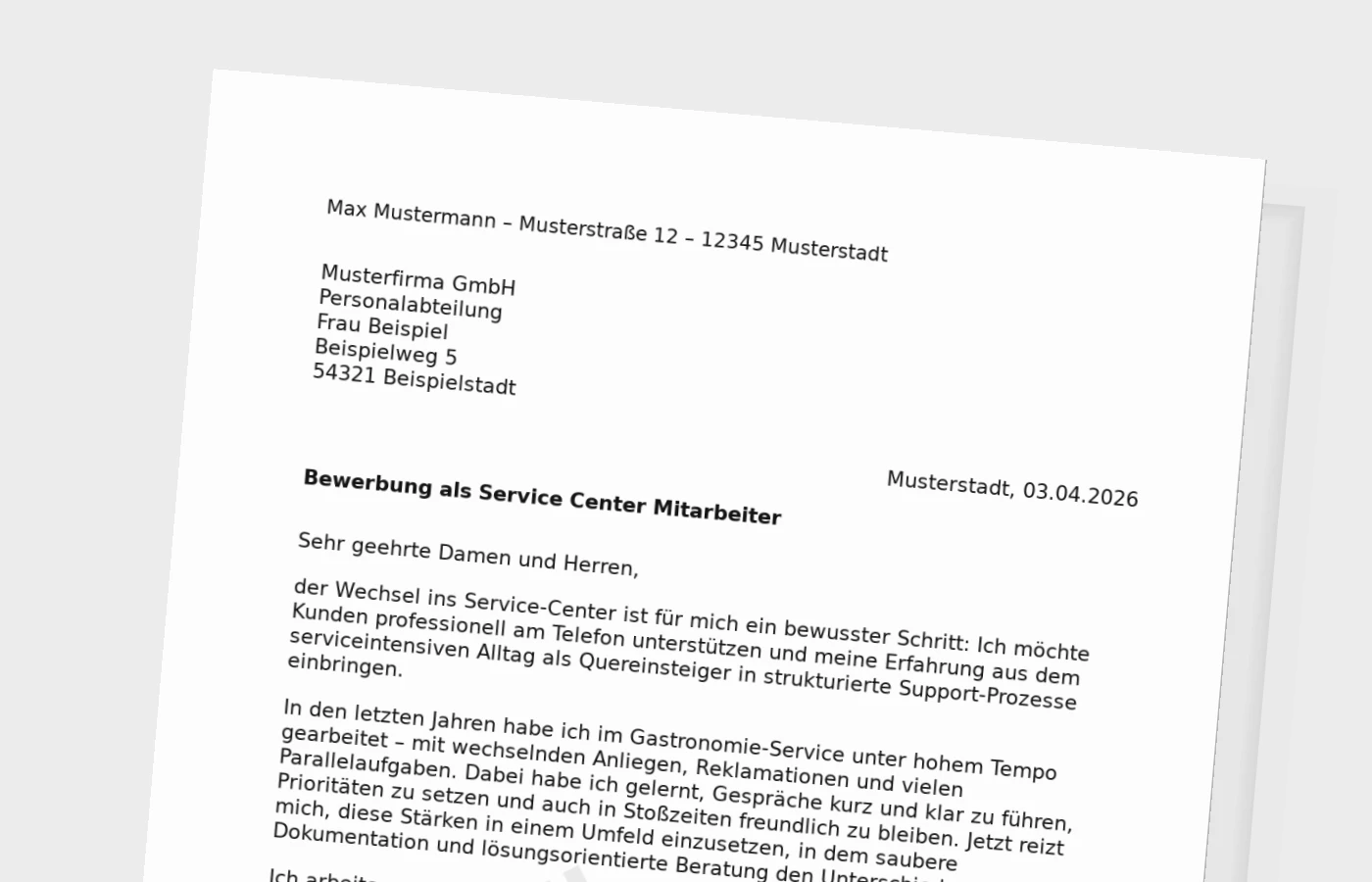 Anschreiben als Service-Center-Mitarbeiter (Quereinsteiger): so überzeugst du