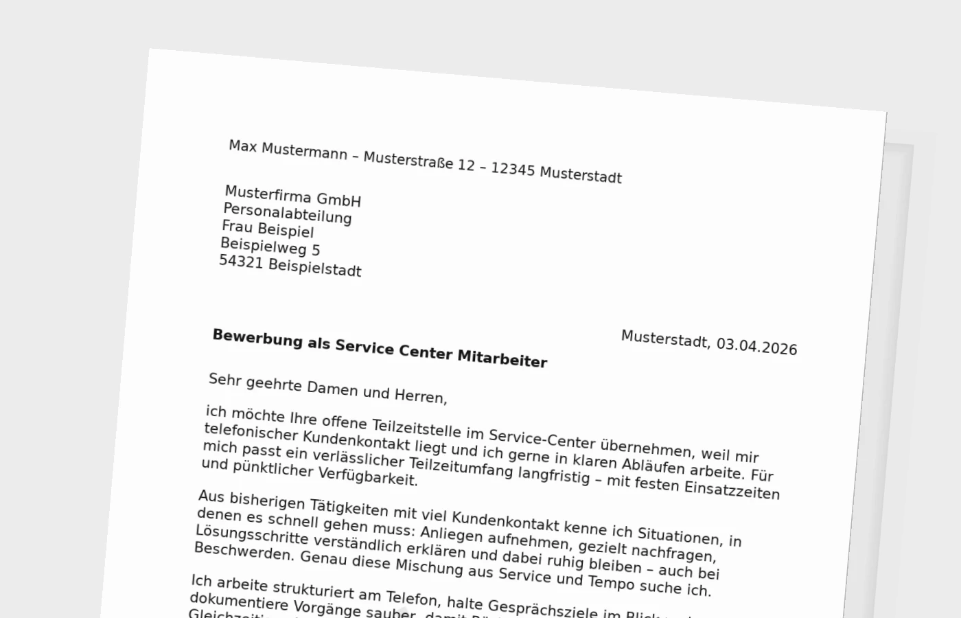 Vorschaubild zu Anschreiben als Service-Center-Mitarbeiter (Teilzeit)
