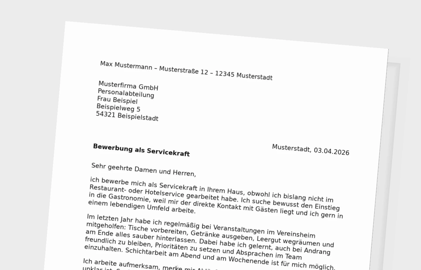 Anschreiben als Servicekraft ohne Erfahrung