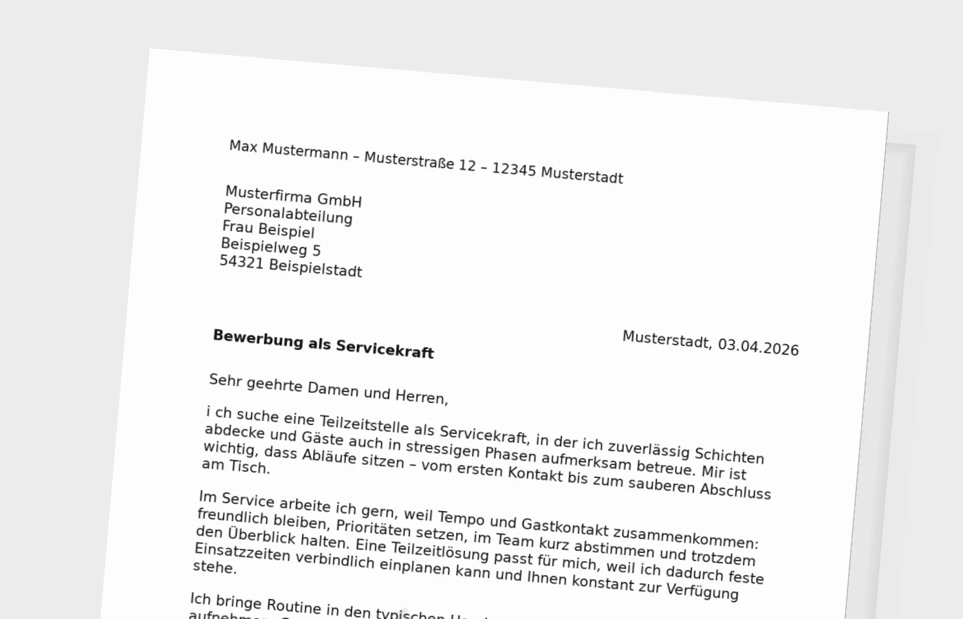 Vorschaubild zu Anschreiben als Servicekraft in Teilzeit