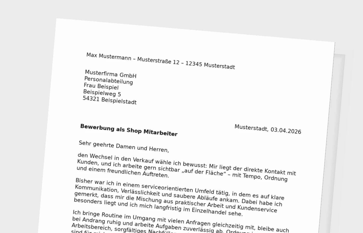 Vorschaubild zu Anschreiben als Shop-Mitarbeiter (Quereinsteiger): so überzeugst du im Verkauf