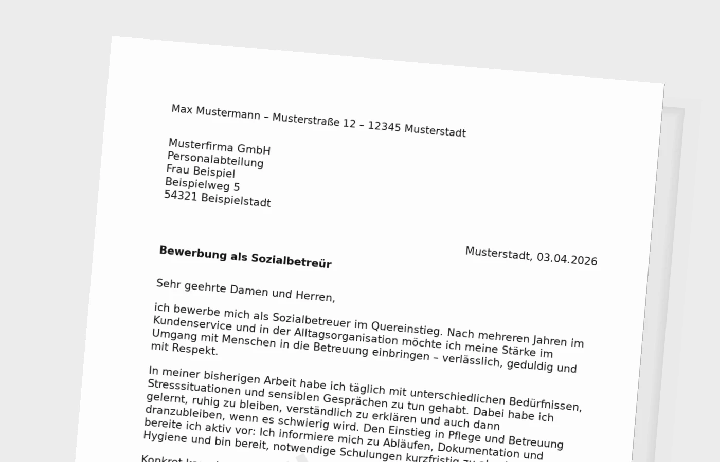 Bewerbungsanschreiben als Sozialbetreuer: Quereinstieg überzeugend darstellen