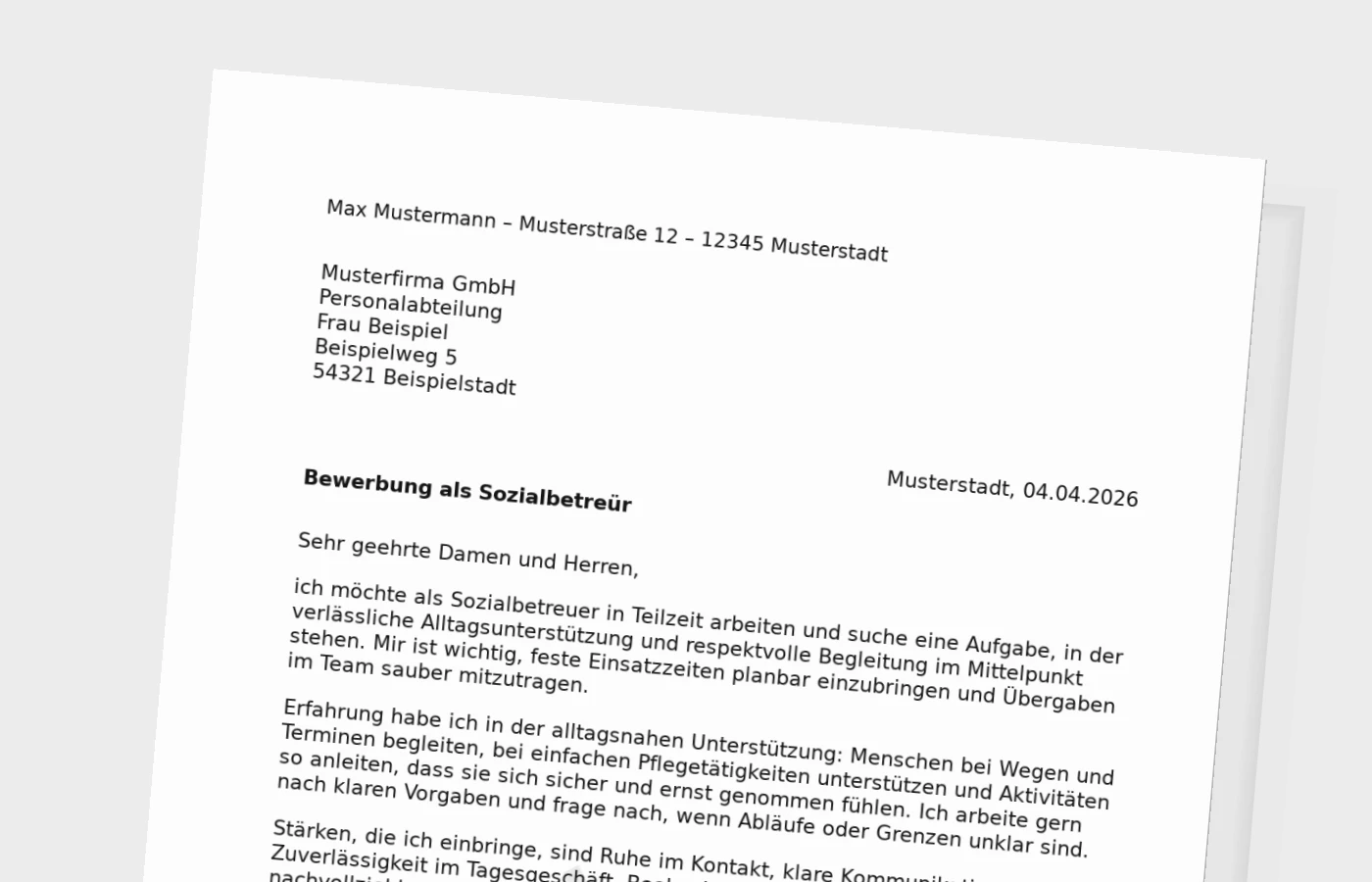 Anschreiben als Sozialbetreuer in Teilzeit