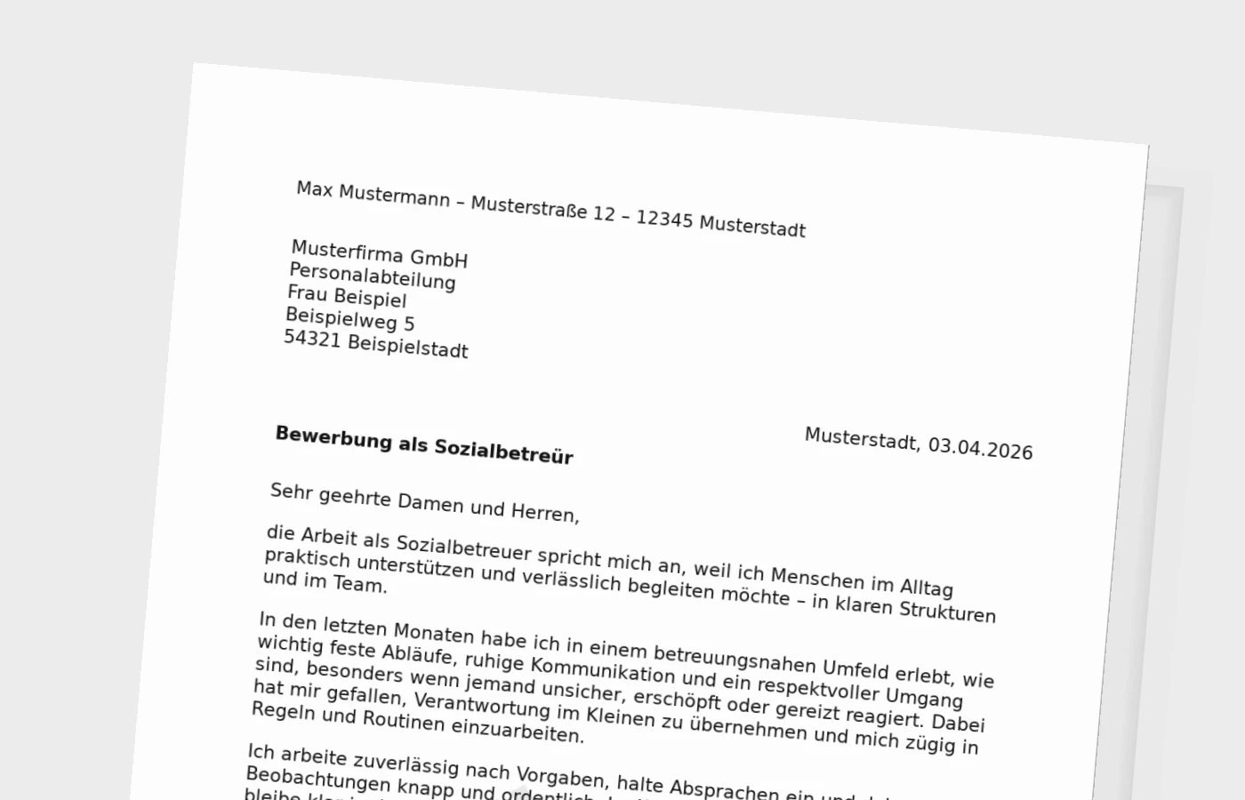 Anschreiben als Sozialbetreuer (Standard): so wirkt es glaubwürdig