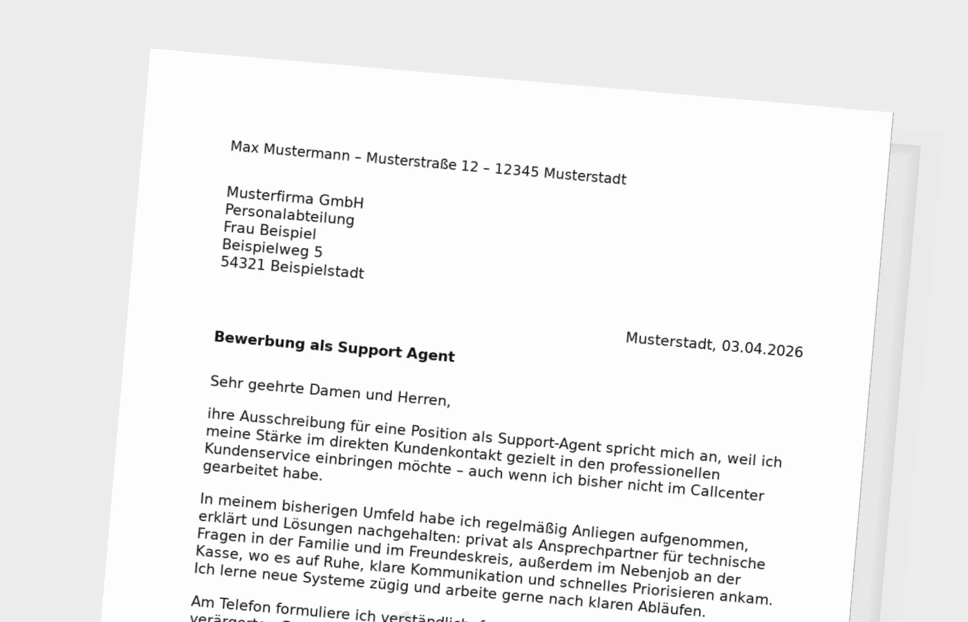 Anschreiben als Support-Agent ohne Erfahrung