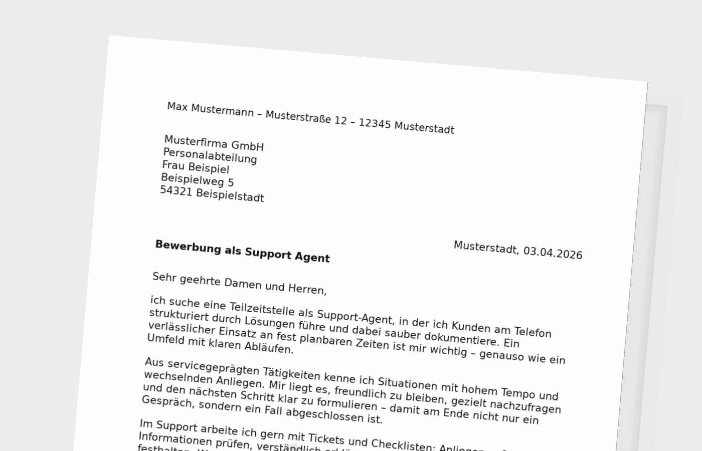Vorschaubild zu Anschreiben als Support-Agent in Teilzeit
