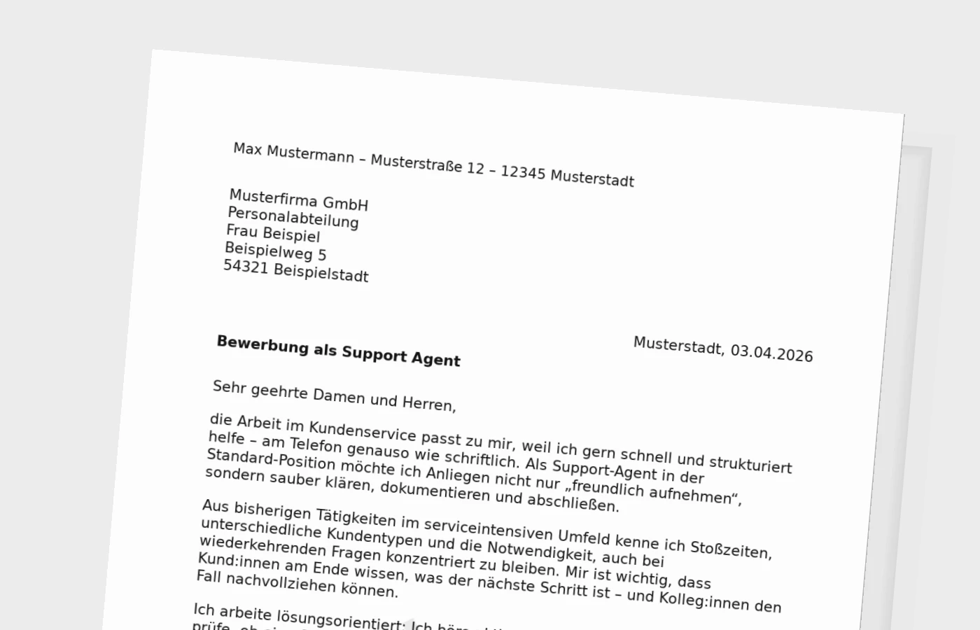 Anschreiben als Support-Agent (Standard): so wirkt es glaubwürdig