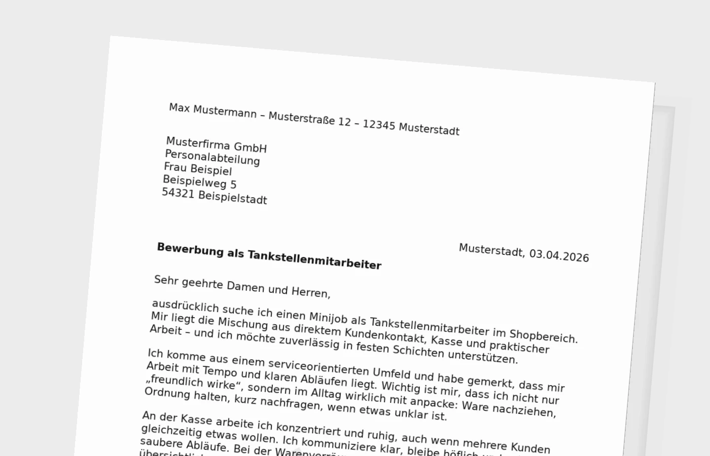 Anschreiben als Tankstellenmitarbeiter (Minijob): so überzeugst du