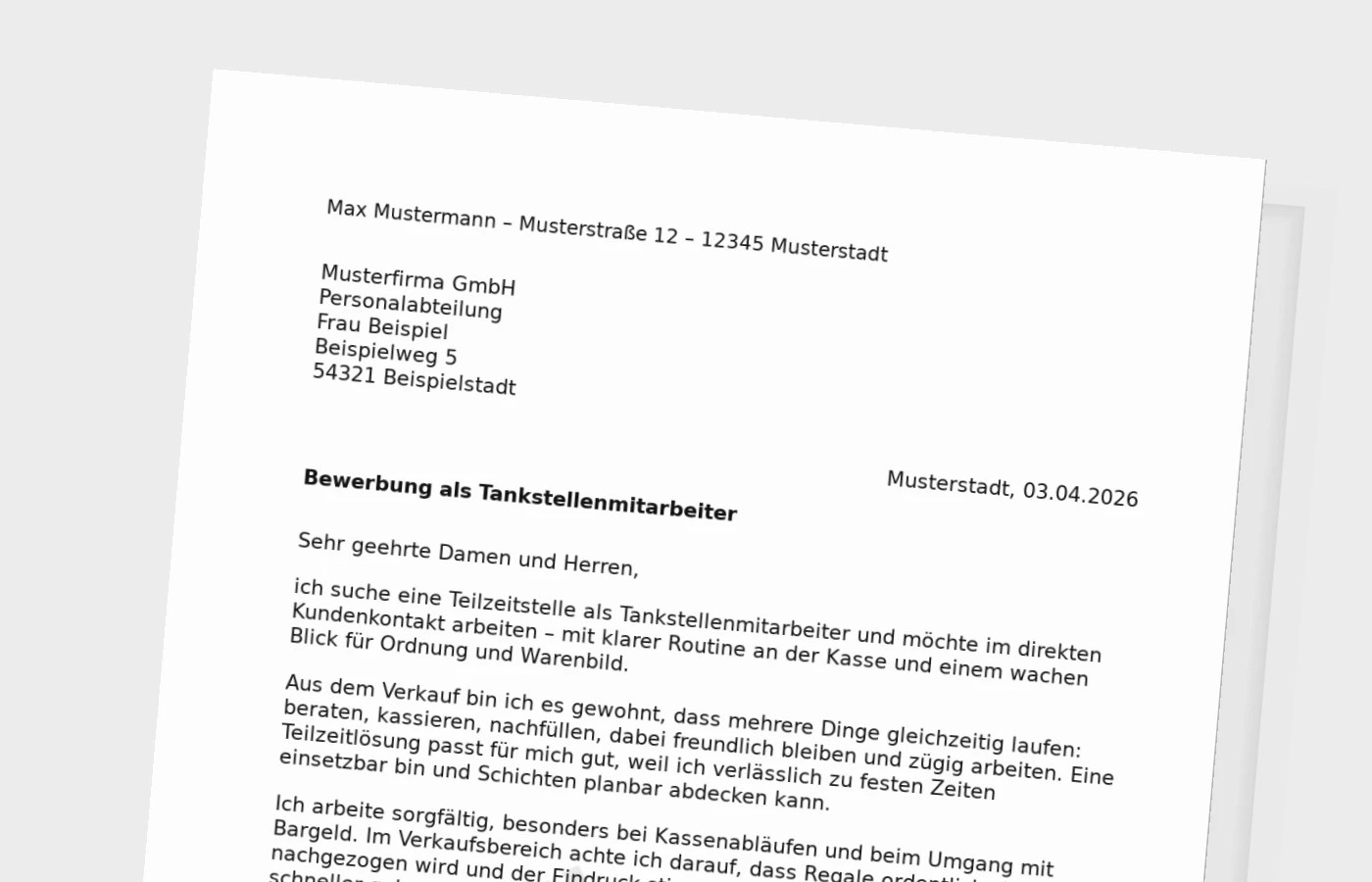 Vorschaubild zu Anschreiben als Tankstellenmitarbeiter in Teilzeit