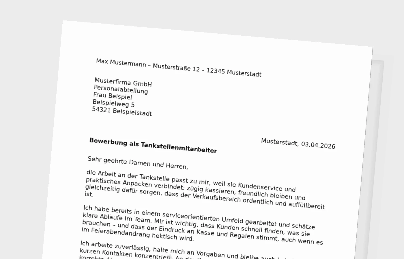 Vorschaubild zu Anschreiben als Tankstellenmitarbeiter (Standard)