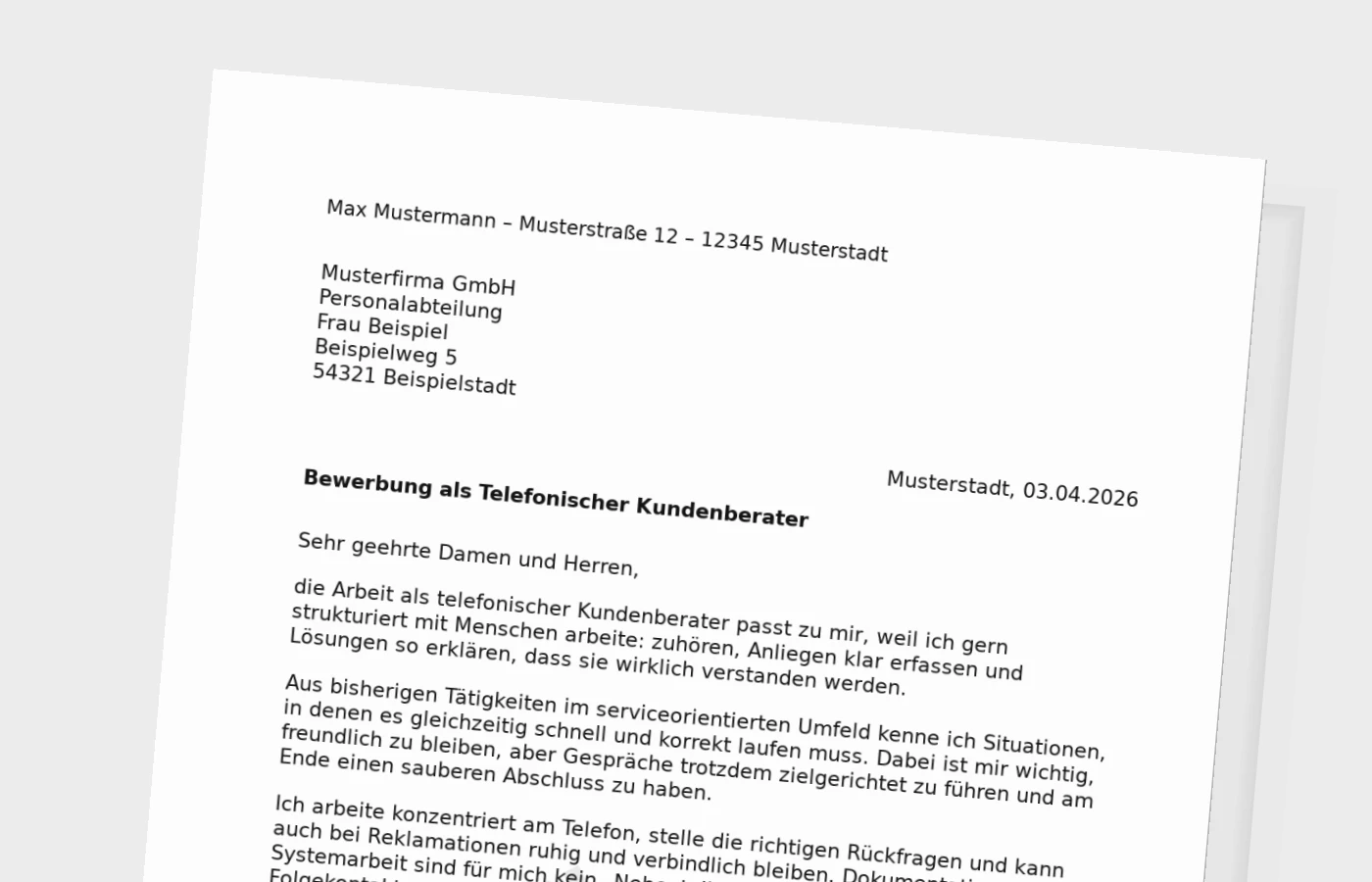 Anschreiben als Telefonischer Kundenberater: so wirkt es glaubwürdig
