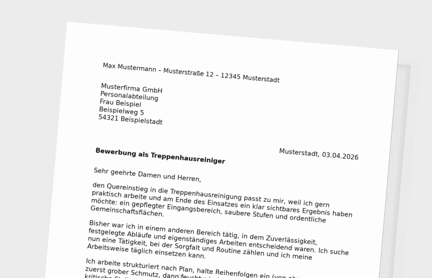 Vorschaubild zu Anschreiben als Treppenhausreiniger (Quereinsteiger): so überzeugst du