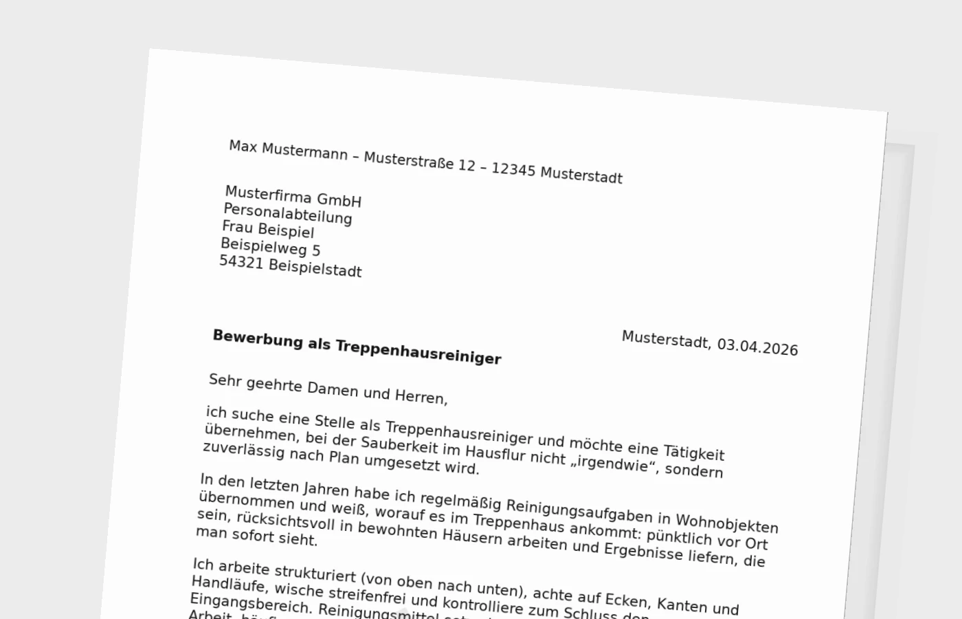 Vorschaubild zu Anschreiben als Treppenhausreiniger (Standard): so wirkt es glaubwürdig