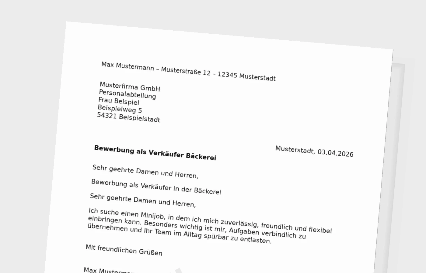 Vorschaubild zu Anschreiben für den Minijob als Verkäufer/in in der Bäckerei