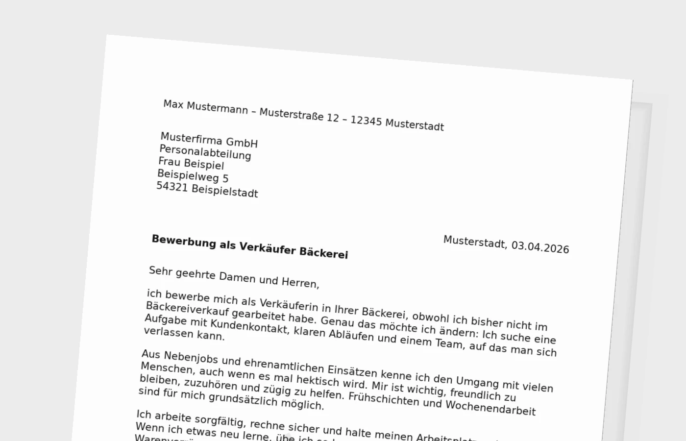 Anschreiben als Verkäufer/in in der Bäckerei – ohne Erfahrung