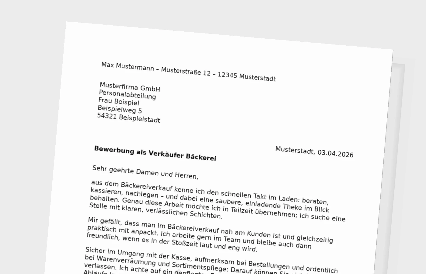 Vorschaubild zu Anschreiben als Verkäufer/in in der Bäckerei (Teilzeit)