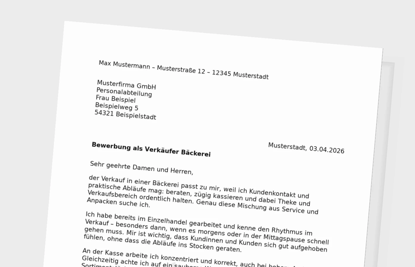 Anschreiben als Verkäufer/in in der Bäckerei (Standard)