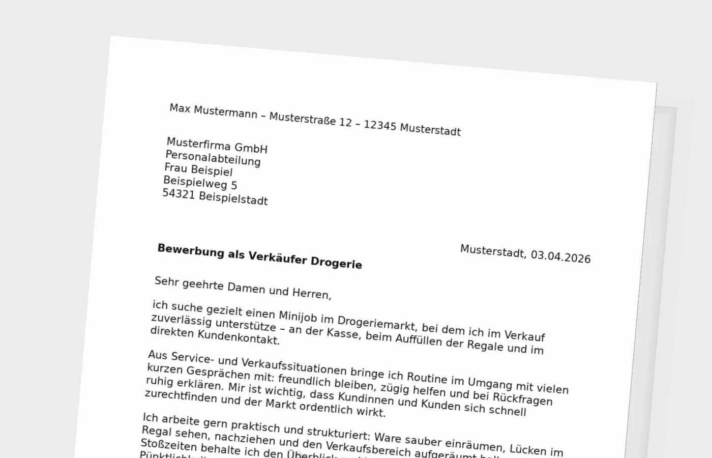 Vorschaubild zu Anschreiben als Verkäufer/in in der Drogerie (Minijob)